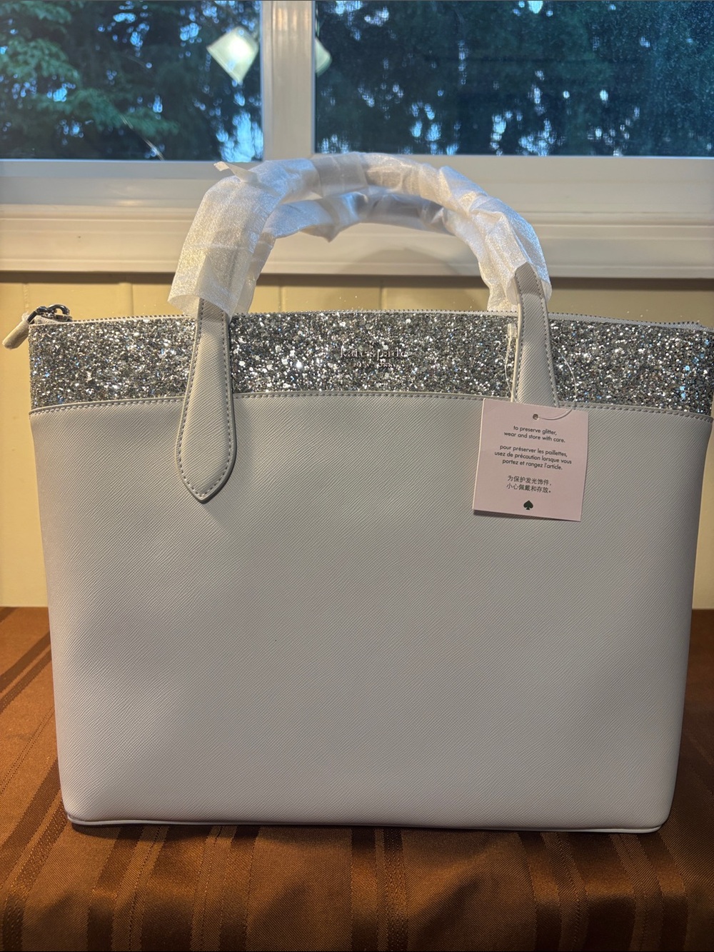 NWT Kate Spade Flash Glitter Tote Grey Silver K8706